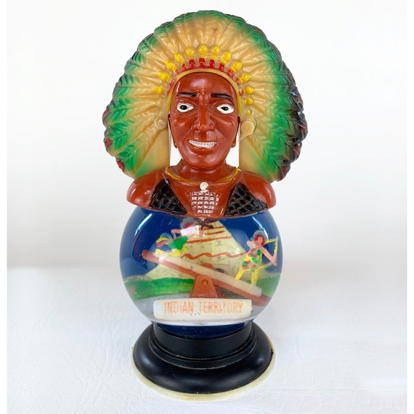 Unbranded Other - Vintage Native American Indian Territory Snow Globe Dome Souvenir Chief See Saw